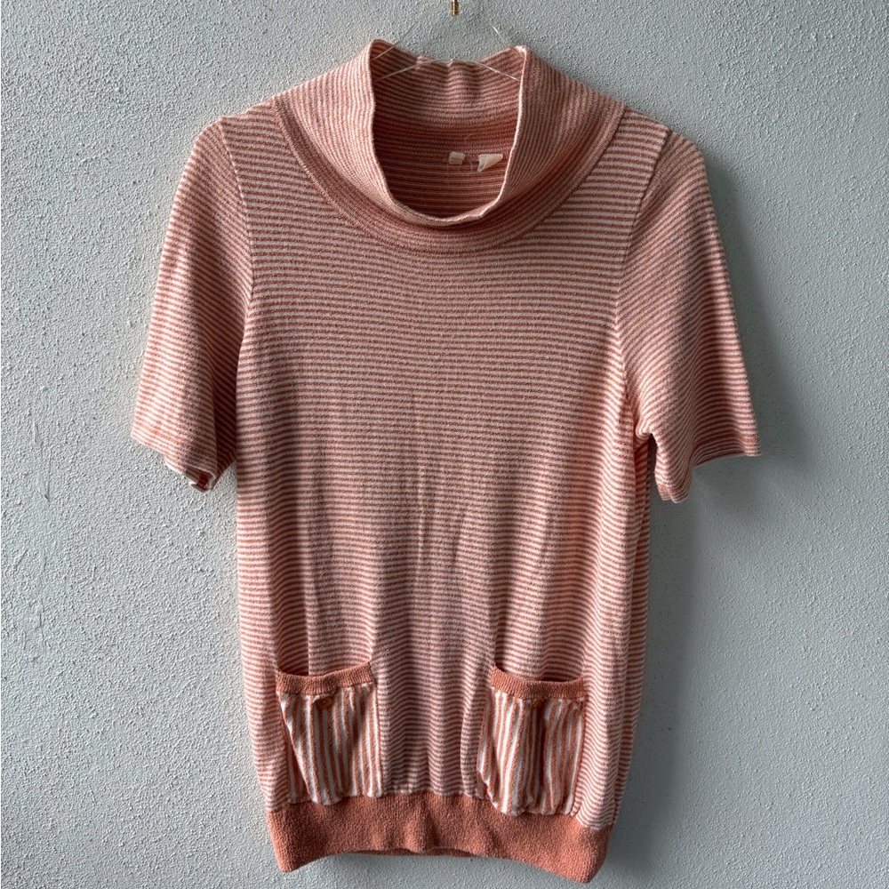 Moth for Anthropologie Striped Cowl Neck Medium Tunic Pockets Casual Loose Fit